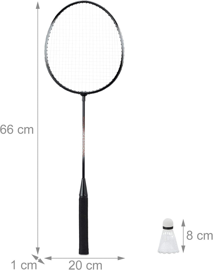 Relaxdays 2 x Badmintonset, 4 Badmintonschläger & 4 Bälle, Federballschläger für Kinder und Erwachse