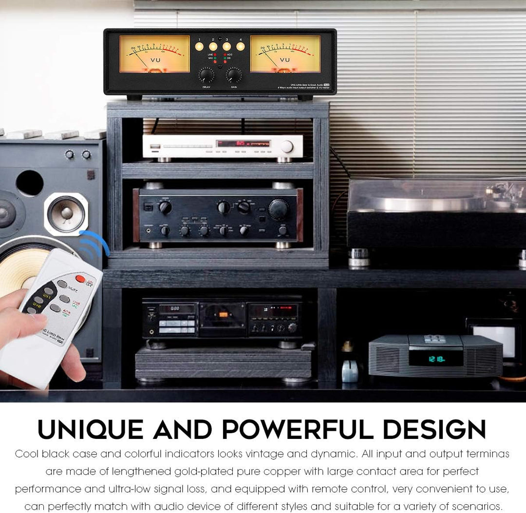 Dual VU-Meter Schallpegelanzeige Sound Level Display Audio Splitter/Switcher Box (Light), Light