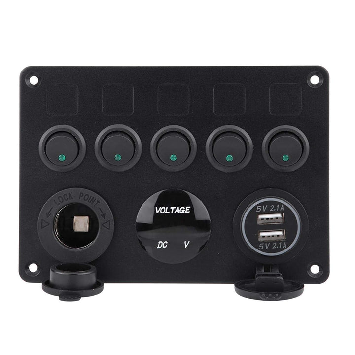 Kippschalter, 12-24V 5 Gang On/Off Kippschalter Panel Dual USB Voltmeter für Auto Boot Marine Truck(