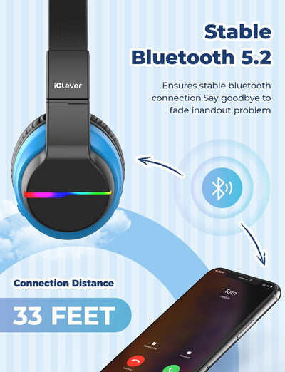 iClever Bluetooth Kinder Kopfhörer 2pack, Farbige LED-Leuchten, Kinderkopfhörer Over-Ear mit 74/85/9