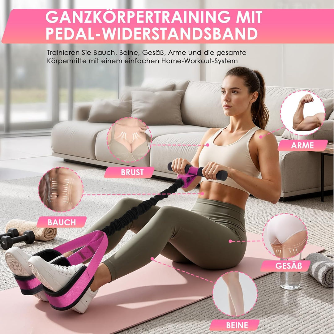 TOMSHOO Pedal Widerstandsbänder mit Griff, Multifunktions Bauchtrainer für Zuhause, Bodybuilding Exp