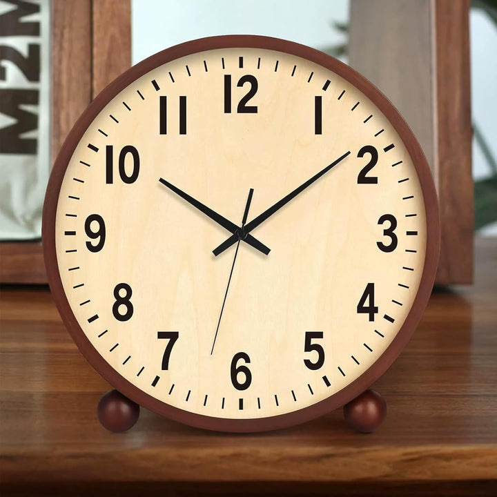 Maxspace Tischuhr Analog, 21cm Holz Tischuhr Batteriebetrieben, Silent Tischuhren ohne Ticken für Sc