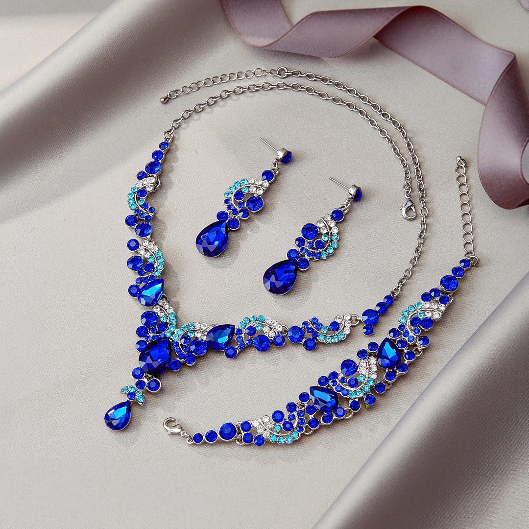 EVER FAITH Kristall Schmuckset Hochzeits Braut Art Deco Floral Teardrop Halskette Ohrringe und Armba