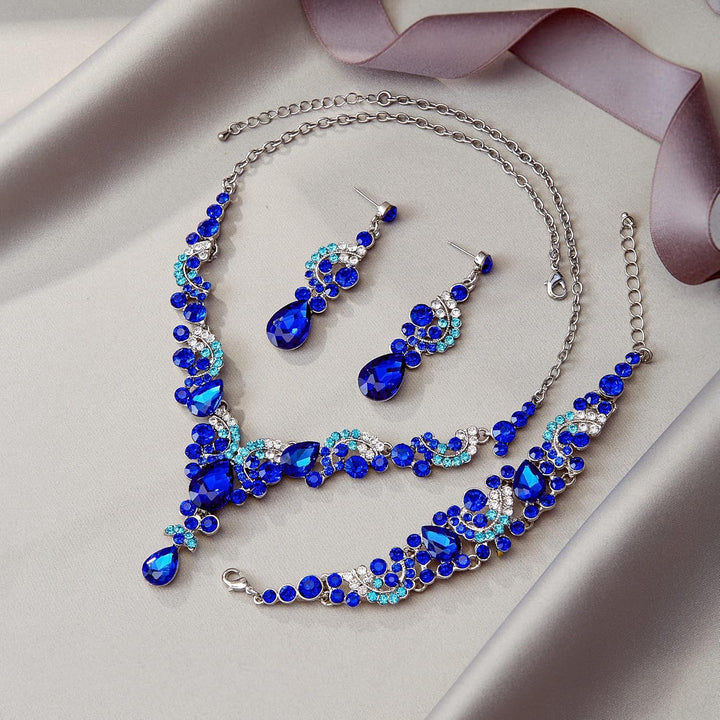 EVER FAITH Kristall Schmuckset Hochzeits Braut Art Deco Floral Teardrop Halskette Ohrringe und Armba