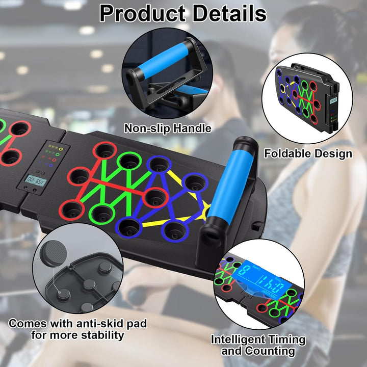 Liegestützbrett mit Automatischer Zählung, Multifunktionales 30-in-1 Push Up Board, Faltbares Fitnes