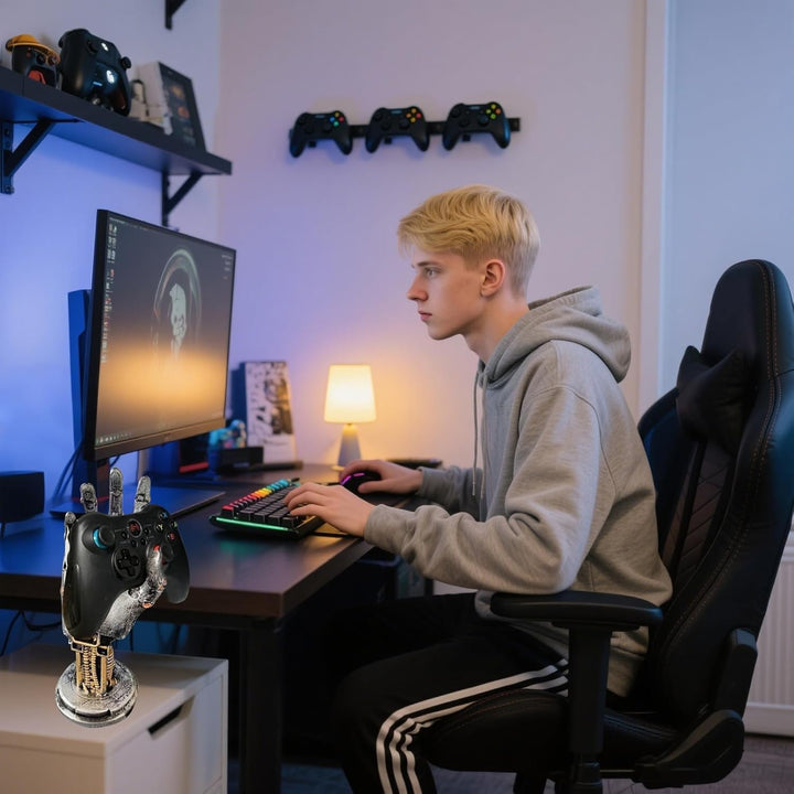 Gaming Headset Halterung & Controller Ständer im Cyberpunk-Design – Handgefertigte Harzfigur für Gam