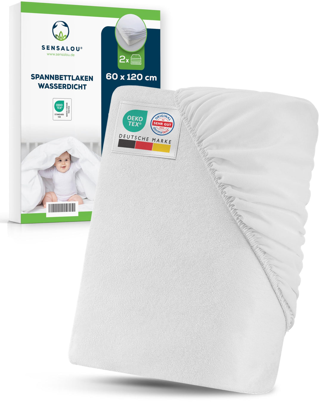 Sensalou Spannbettlaken Wasserdicht 60x120 cm 2er Pack – Weiches Spannlaken für Babybetten – Nässesc