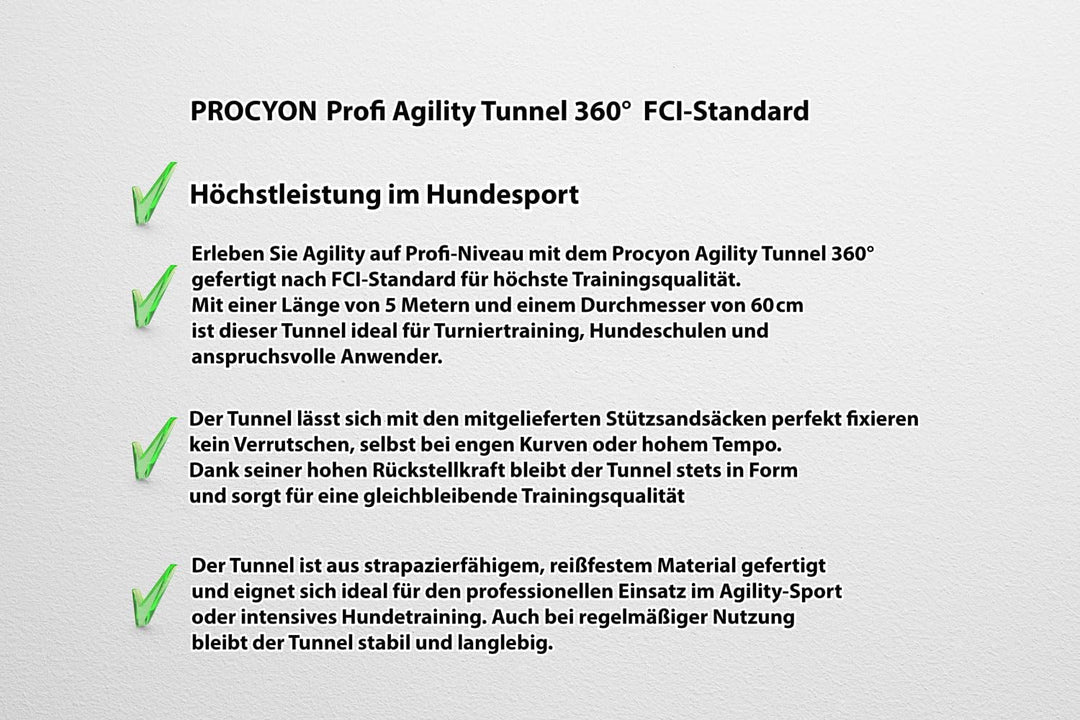 Procyon Profi Agility Tunnel 360° mit Stützsandsäcken nach FCI-Standard L=5m Ø60cm