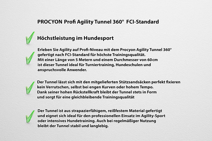 Procyon Profi Agility Tunnel 360° mit Stützsandsäcken nach FCI-Standard L=5m Ø60cm