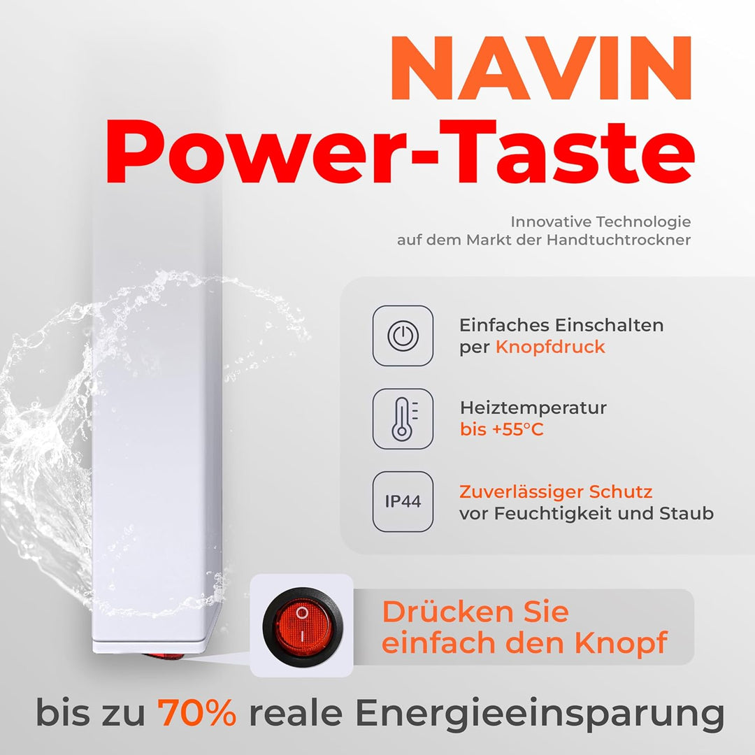 NAVIN Elektrischer Handtuchtrockner Silouette Quadro 160x1000 - Weiss aus robustem Kohlenstoffstahl