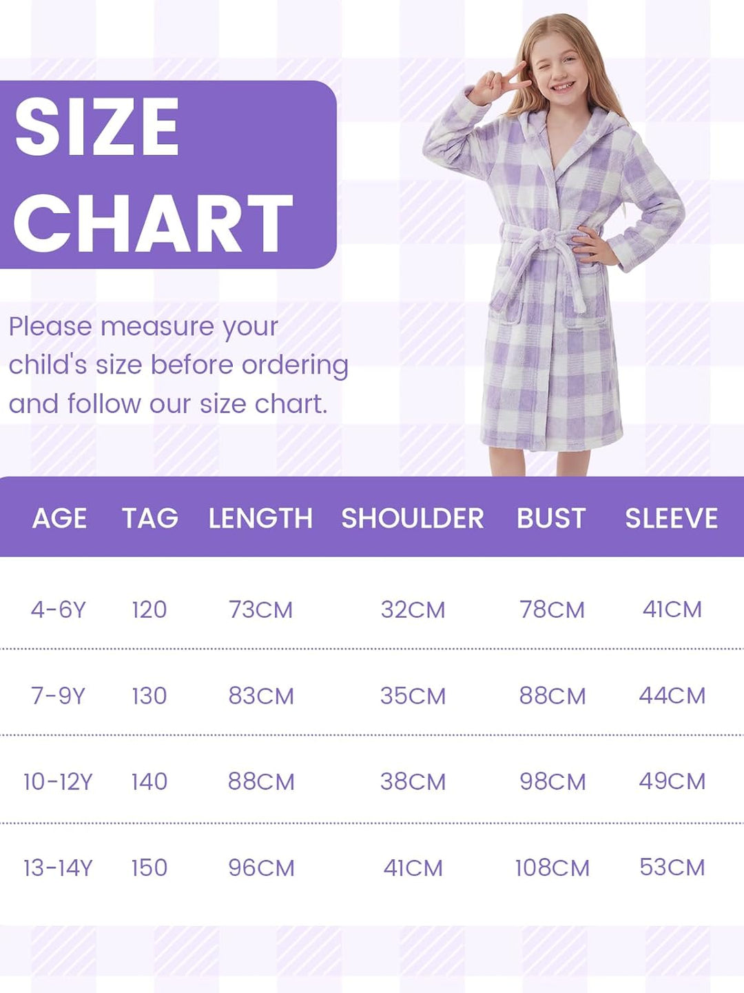 JiAmy Kapuzen Bademantel für Mädchen Flauschiger Fleece Plüsch Langer Schlafmantel Kinder Lila 4-6 J