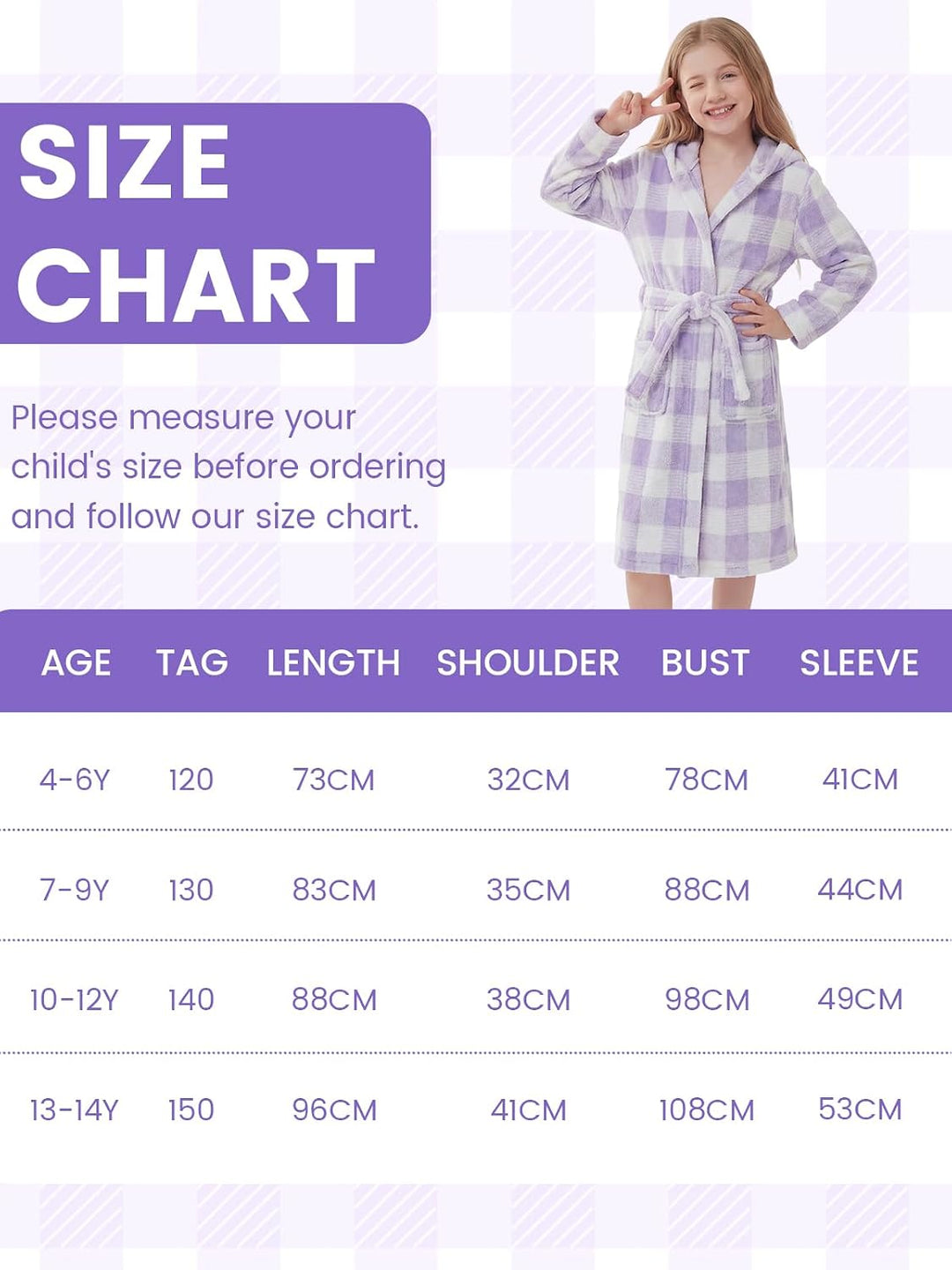 JiAmy Kapuzen Bademantel für Mädchen Flauschiger Fleece Plüsch Langer Schlafmantel Kinder Lila 7-9 J