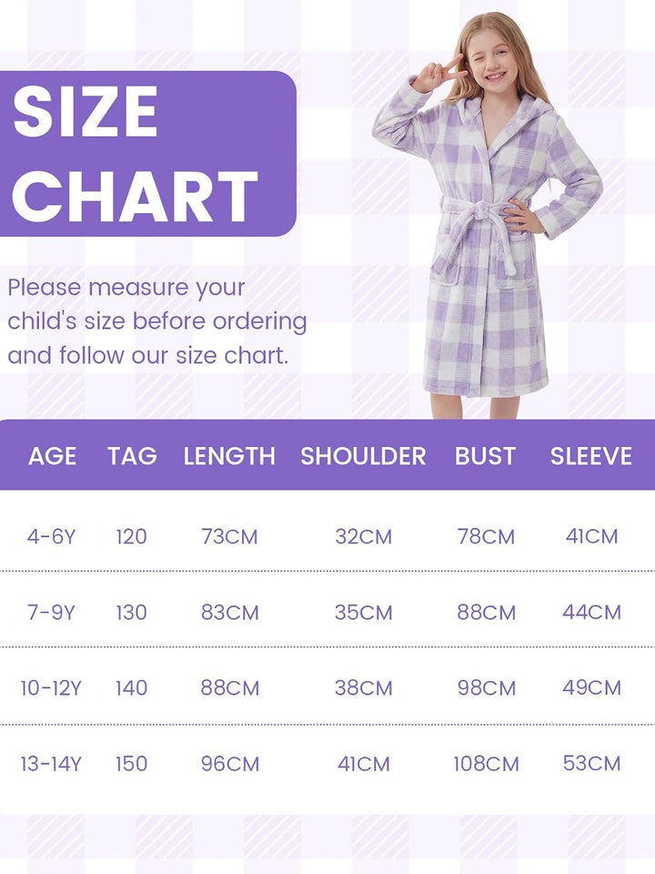 JiAmy Kapuzen Bademantel für Mädchen Flauschiger Fleece Plüsch Langer Schlafmantel Kinder Lila 7-9 J