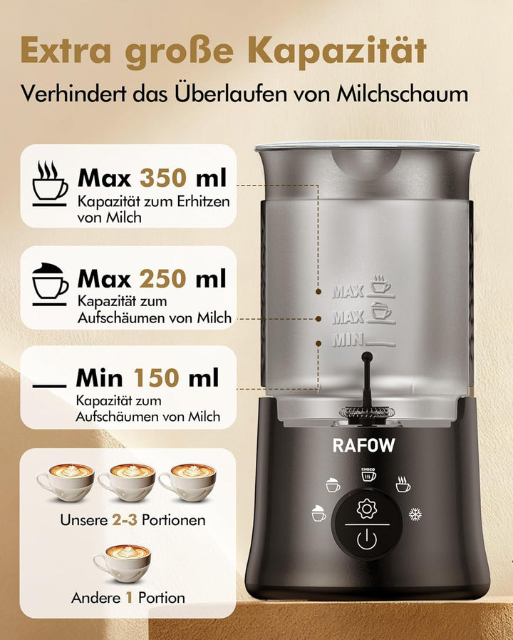 Milchaufschäumer Elektrisch 5 in 1 - Automatische Milchschäumer 350ml Grosses Fassungsvermögen Milch