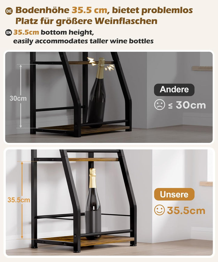 Yorbay 3-Stöckiges Freistehendes Weinregal mit Geländer: Modern Metall-Holz Flaschenregal für Wein u