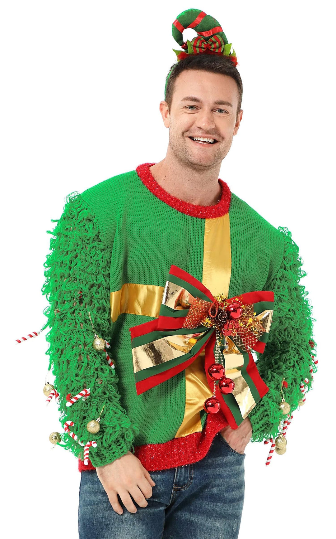 Unisex Herren Damen Hässlicher Weihnachtspullover Hoodie, lustiger gestrickter Kapuzenpullover für W