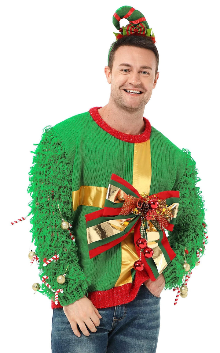 Unisex Herren Damen Hässlicher Weihnachtspullover Hoodie, lustiger gestrickter Kapuzenpullover für W