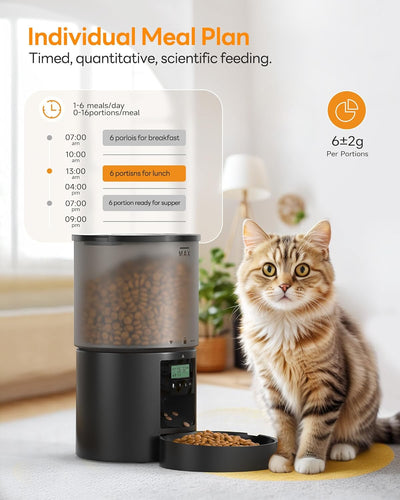 Futterautomat Katze: 6L Katzenfutter Automat mit Fütterungsprogramms Timer -10s-Ruf zum Essen - Futt