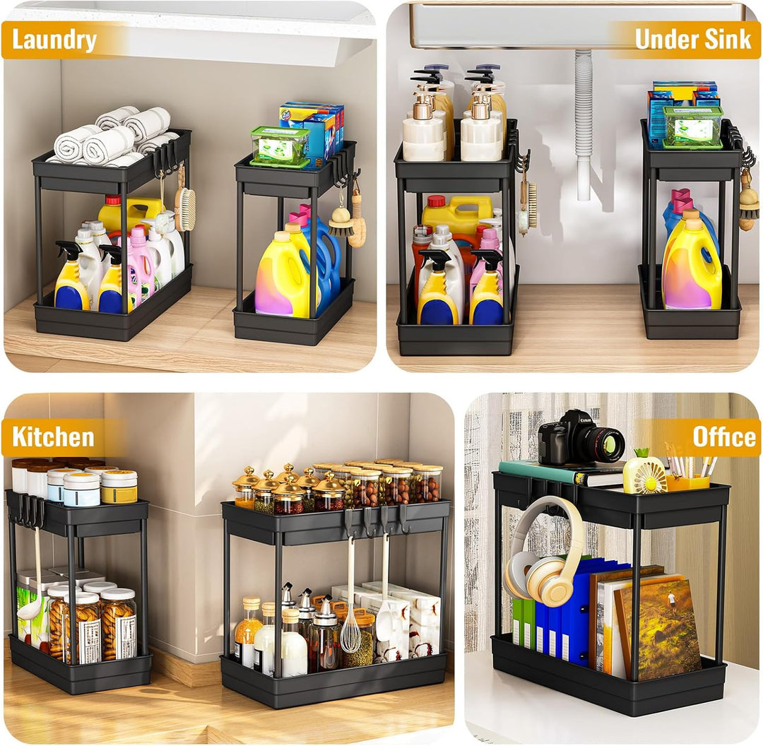 ARSTPEOE Unter Waschbecken Regal - Küchen Organizer - 2 Etagen Schrank Organizer mit 8 Haken, Spülbe