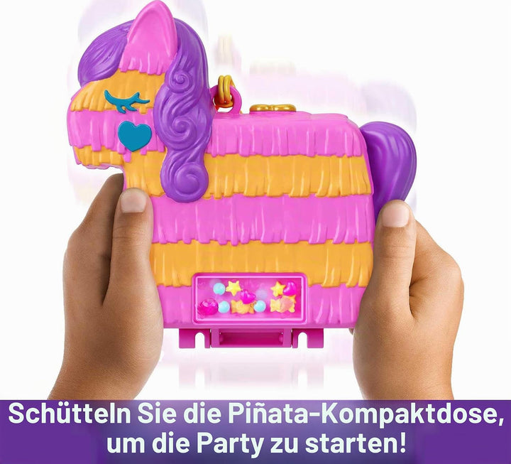 Polly Pocket Piñata-Party Schatulle - Pferde-Piñata, Glitzerfenster, 2 Puppen, 5 Spielelemente, 13 A