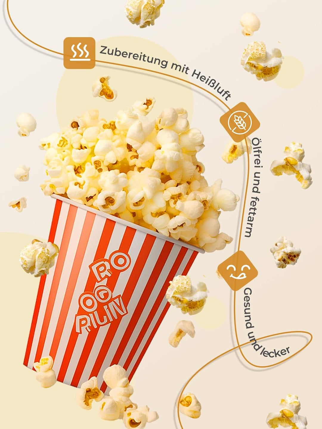3,5L Popcornmaschine, HOUSNAT 1200W Heissluft Popcorn Maschine, Fettarme Ölfreie Popcorn Snack, Popc