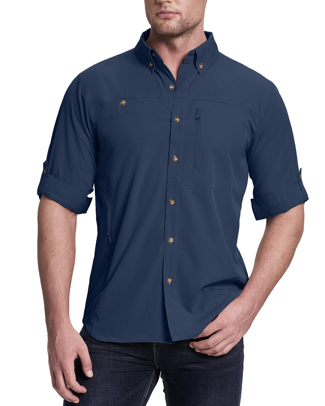 33,000ft Safari Hemd Herren Langarm Sportshemd UPF50+ UV Schutz Funktionshemd Atmungsaktiv Button-Do
