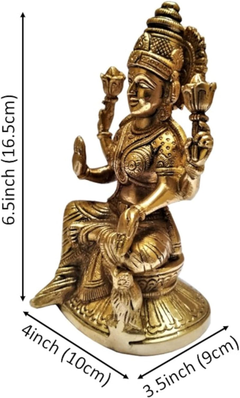 Purpledip Brass Idol Ma Lakshmi, Hindu Goddess of Prosperity &Wealth: Collectible Statue (11568)