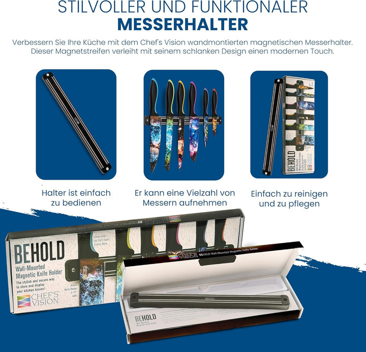 Chef’s Vision Wand-Magnetmesserhalter – Schwarz – Schlanke Magnetleiste für Messer – Moderner Magnet