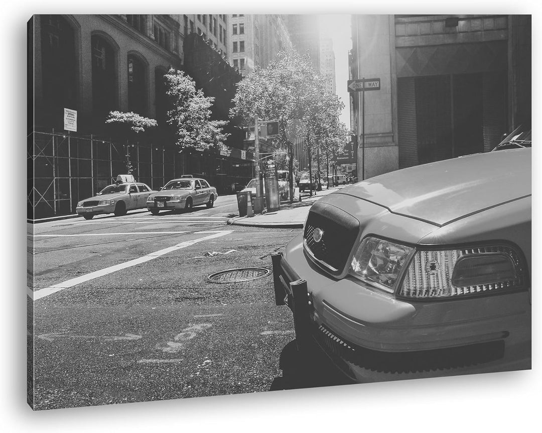 deyoli klassische Taxis in New York Effekt: Schwarz/Weiss Format: 80x60 als Leinwandbild, Motiv fert