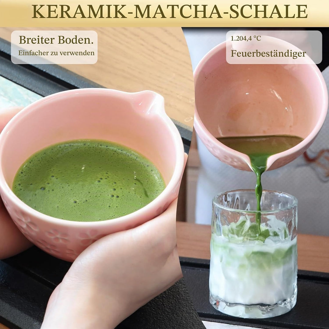 Matcha Set Handgedrehtes Macha Tea Set mit Bambus Matcha Besen, Keramik Matcha Schale, Löffel und Ha
