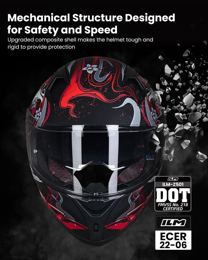 ILM Motorradhelm Integralhelm Herren Damen-Motorcycle Helmet mit 2 Visieren Pinlock-kompatiblen klar