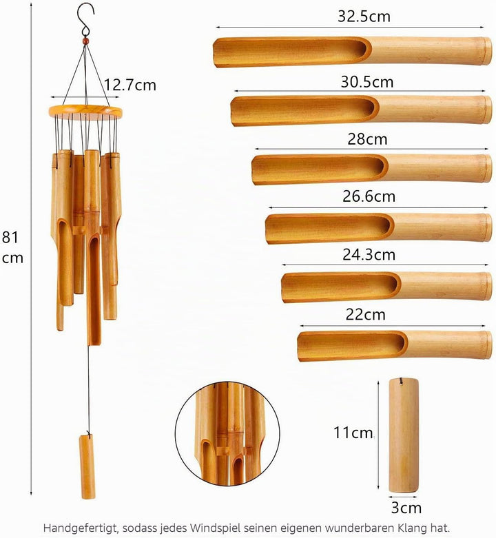 RDUTUOK Bambus-Windspiel, Gedenkspiel, Holz, gross, für drinnen und draussen, 81,3 cm, Windspiel für