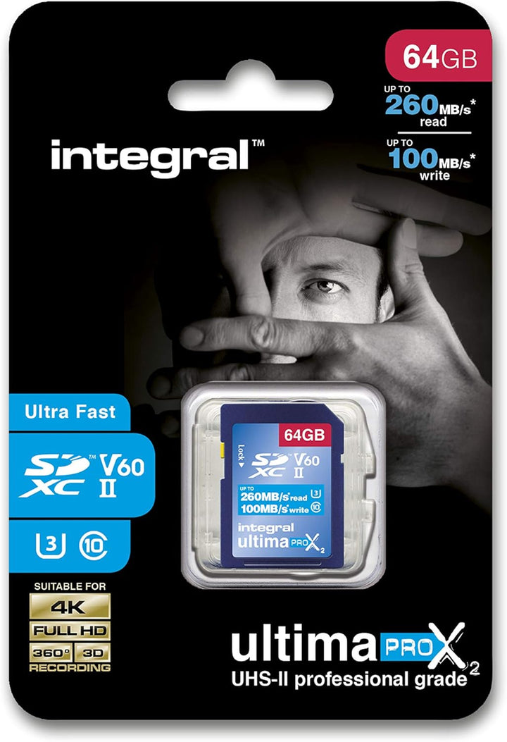 Integral 64GB UHS-II SD-Karte v60 Bis zu 260MB/s Lese- und 100MB/s Schreibgeschwindigkeit SDXC Profe