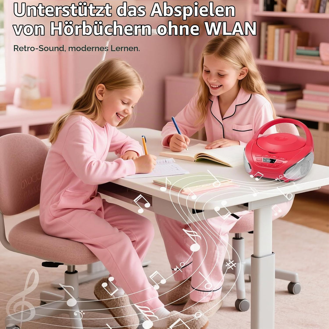 Gueray CD Player Tragbar Boombox Radio mit CD-Player CD Spieler mit Lautsprecher Display Unterstützu