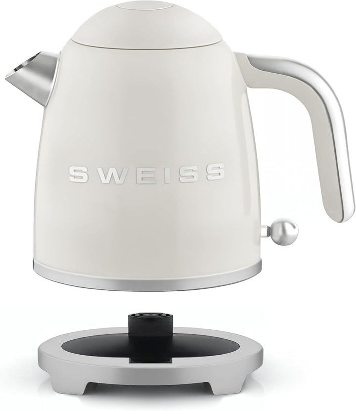 SWEISS Elektrischer Wasserkocher KTS8 im Vintage-Stil, 1 l, kompakter Edelstahl, 1000 W, schnelles K