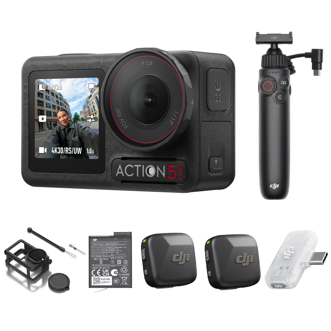 DJI Osmo Action 5 Pro Vlog Combo mit Ladestecker + Mic Mini (2 Sender + 1 Handy-Empfänger) + Multifu