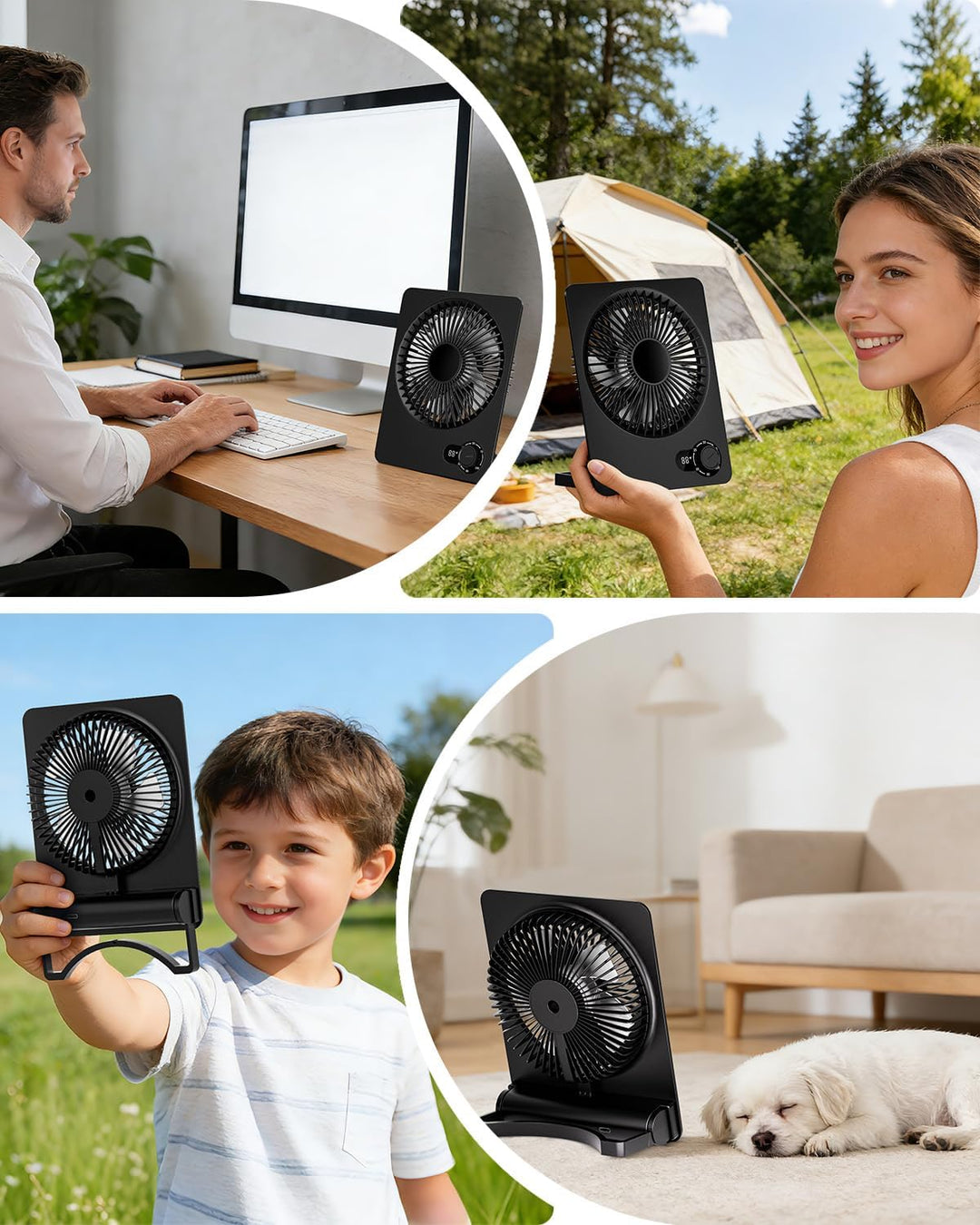 Klein Tischventilator,Leise Ventilator Akku 180°Einstellbar Tragbarer LED Anzeige Fan Für Büro Bibli