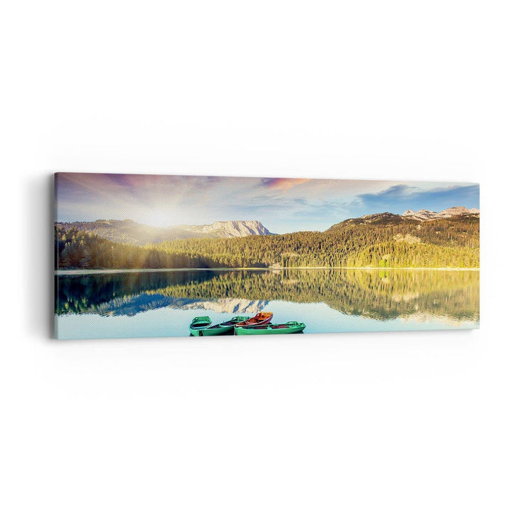 Panorama Bilder auf Leinwand See Berge Wasser Leinwandbild mit Rahmen 90x30cm Wandbilder Dekoration