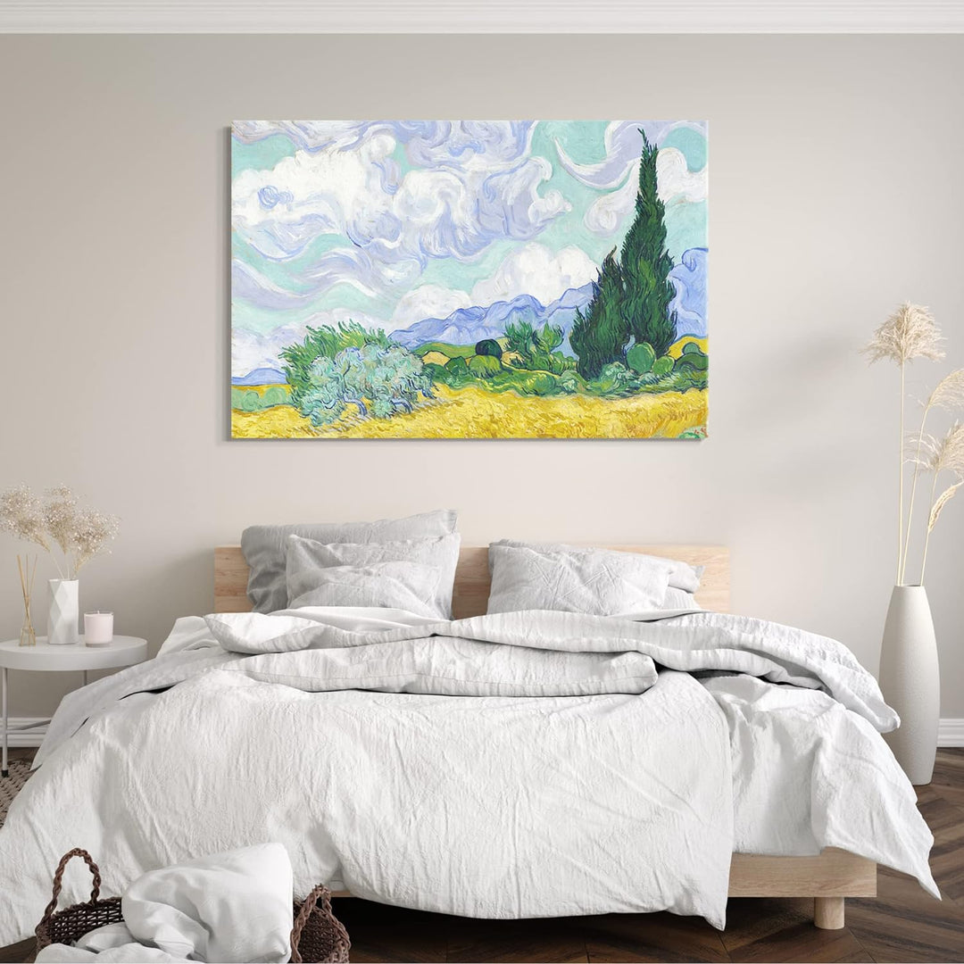 Printed Paintings Leinwand (80x60cm): Vincent Van Gogh - Weizenfeld mit Zypressen 80x60 cm, 80x60 cm