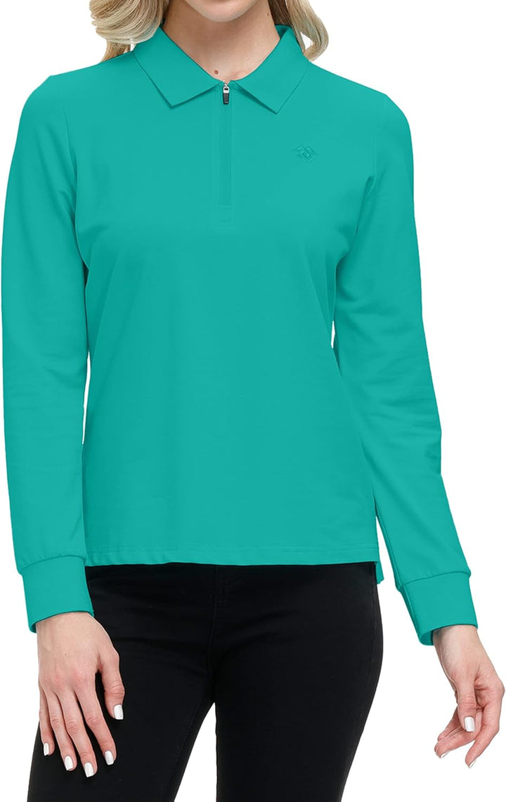 MoFiz Damen Poloshirt Langarm Baumwolle Polohemd Sport Polo Wintershirts mit Reissverschluss Kragen