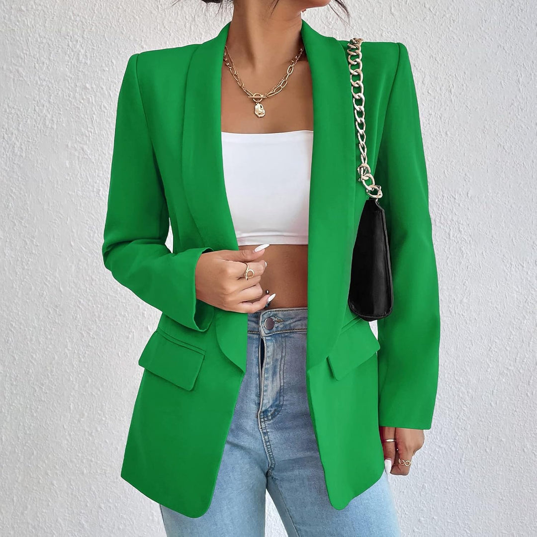 Damen Blazer Langer Casual Open Front Blazer Arbeit Büro Jacken mit Taschen Grün XS, Grün XS