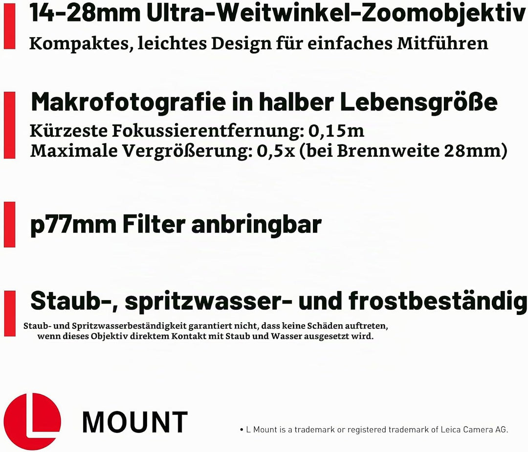 Panasonic Lumix S-R1428E Objektiv, Lumix S Objektiv, 14–28 mm Brennweite, F4-5.6 Blende, ideal für V
