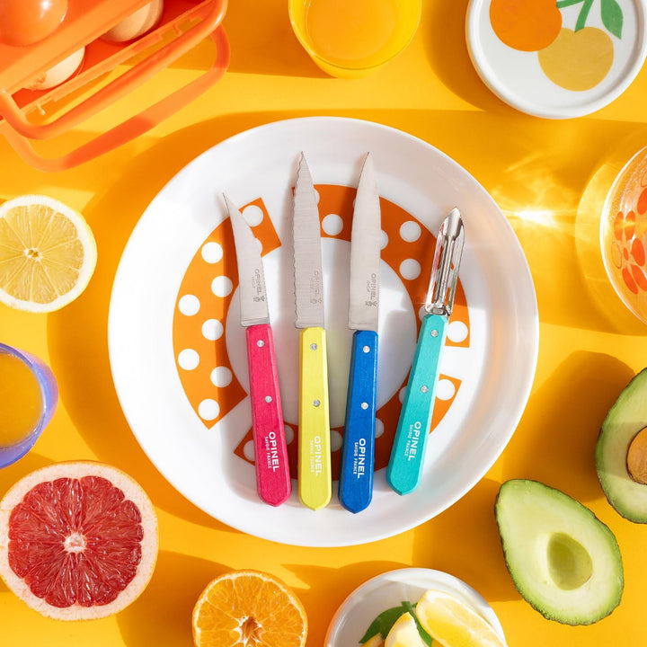 OPINEL Les Essentials Kleines Küchenmesser-Set, 4-teilig, Schälmesser, Wellenschäler, Gemüsemesser,