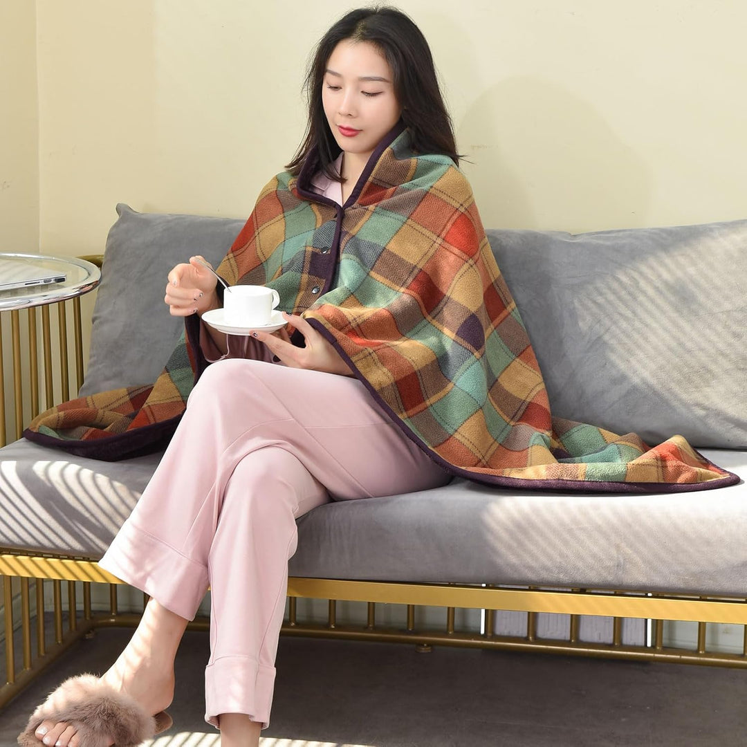 Damen Poncho Fleece Tragbare Decke, Karierte Schossdecke Bequemer Poncho Plüschdecken Überwurf Schal