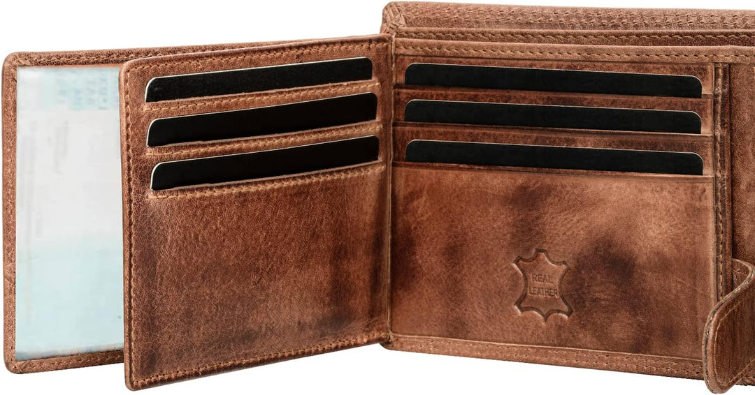 Fa.Volmer ® Leder Geldbörse Herren mit RFID-Schutz I extra-stabile Doppelnaht I 9 Fächer für Kreditk