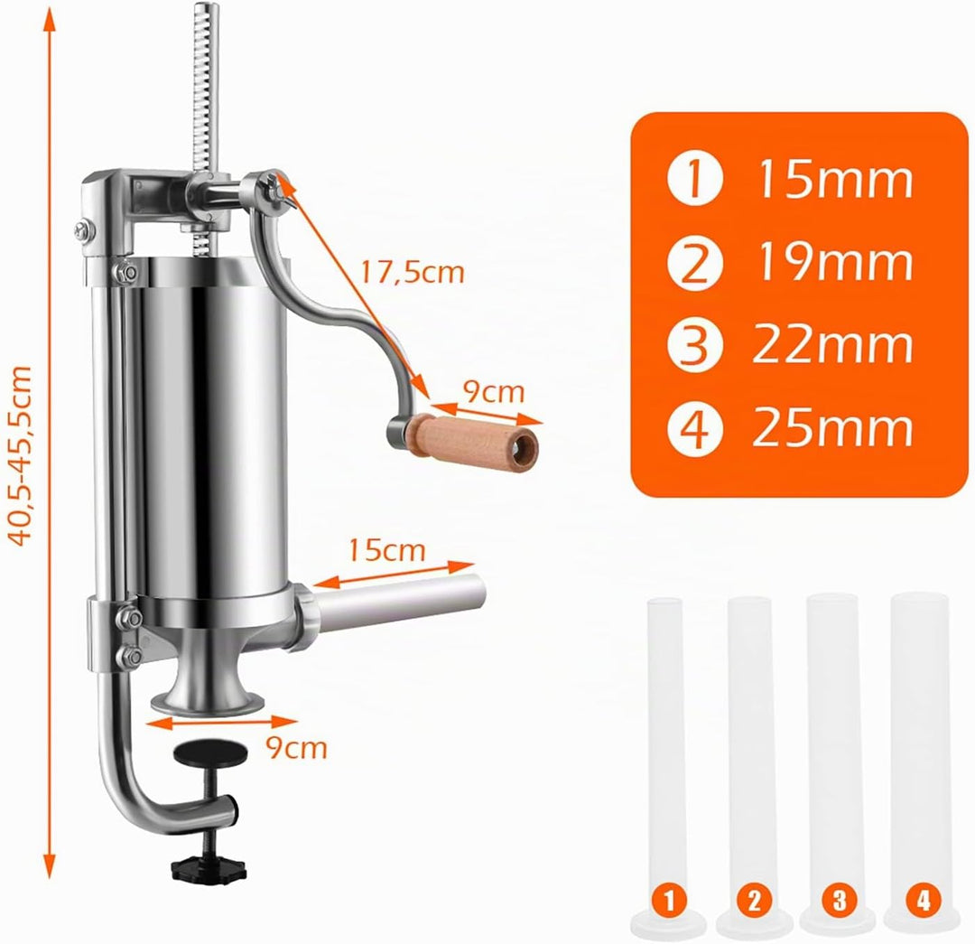 RELAX4LIFE Wurstpresse manuell 1,5 L, Wurstmaschine mit 4 Wurstfüllrohren, Wurstfüllmaschine aus Ede