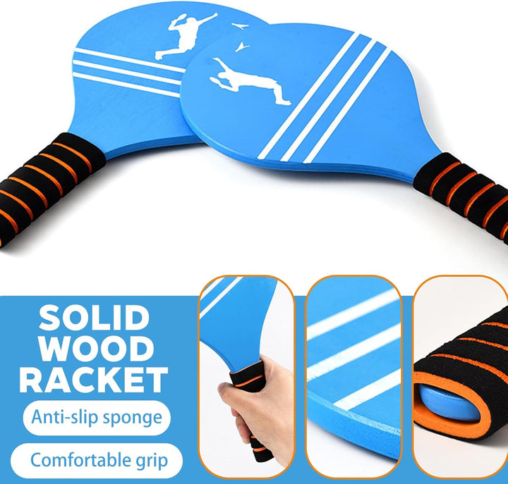 YOUYIKE Beachball Set, Beach Ball Spiel Set, 2 Schläger, 12 Federbälle, 2 Bälle, Paddle Ball Spiel K