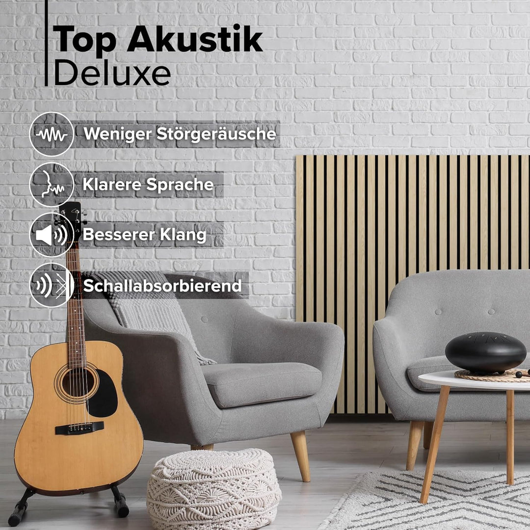 HEXIM Akustikpaneele 4 Stück 140x30cm Holz Grande - Wandpaneele Platten Lamellen Holzpaneele Echthol