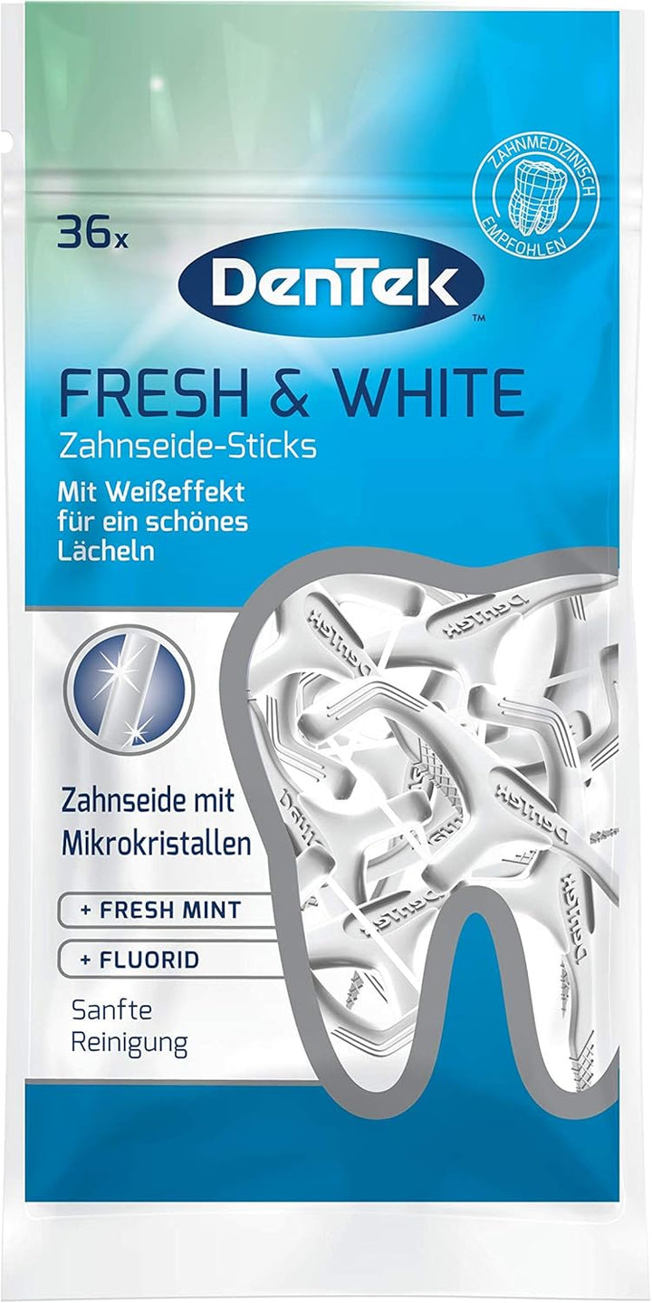 DenTek Fresh & White Zahnseide Sticks - mit Mikrokristallen - für weissere Zahnzwischenräume - Zahns