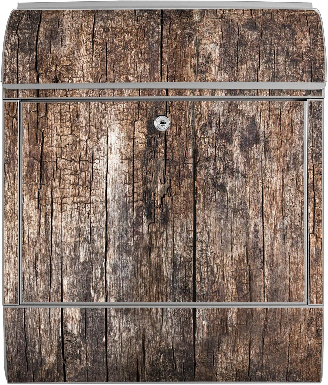 banjado® Design Briefkasten mit Motiv Altes Holz 39x47x14cm &amp; 2 Schlüssel - Briefkasten Stahl Silber